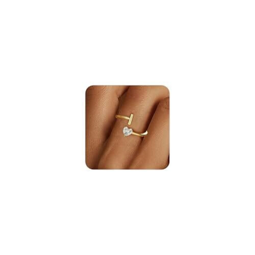 9585 Gold Rings Jewelry - 18K Gold Plated Adjustable Ring Letter I Dainty